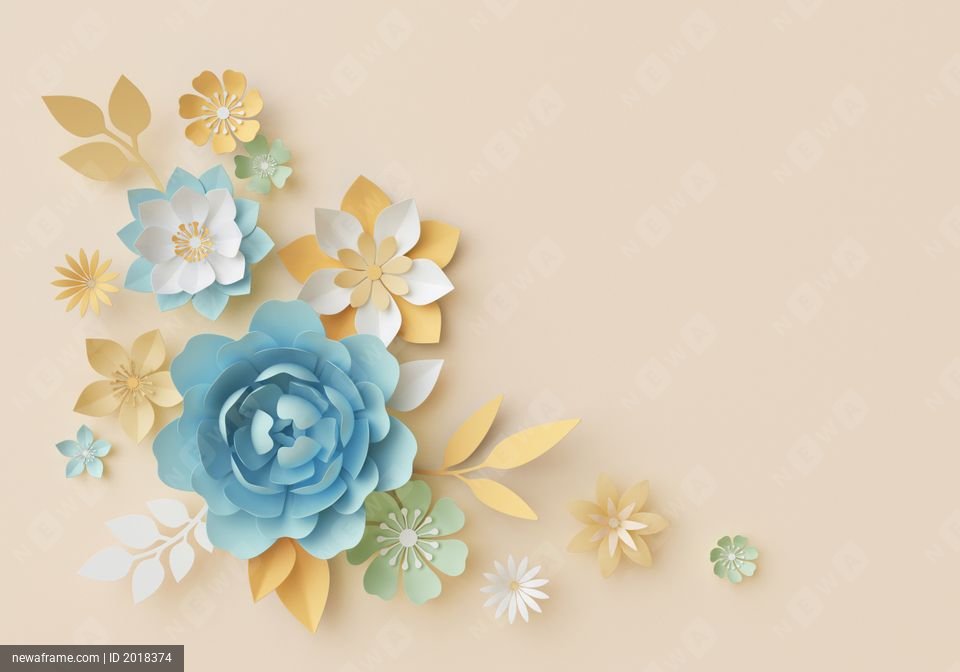3d render, pastel paper flowers, botanical design, corner element, beautiful bouquet, floral arrangement, isolated clip art, nursery wall decor, baby blue, rose, peony, daisy, leaves