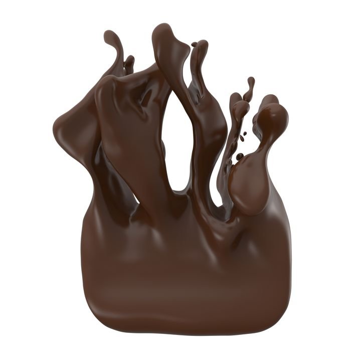 A rich chocolate splash rises dynamically against a white background, showcasing glossy texture and fluid motion.