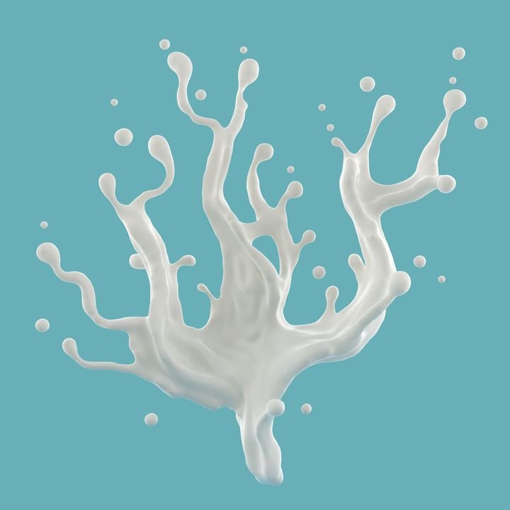 A dynamic splash of white liquid erupts upward, forming intricate, branching tendrils against a solid teal background.