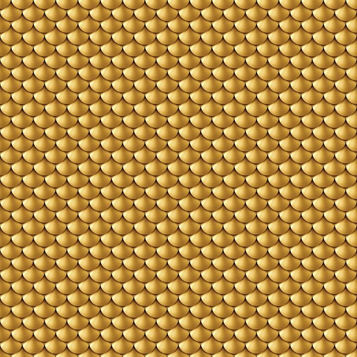 A seamless pattern of golden fish scales covers the entire surface, creating a shimmering, textured background.