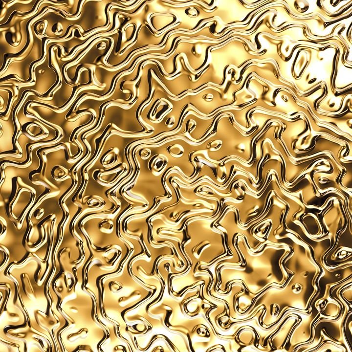 A golden, liquid-like surface ripples with intricate, wavy patterns that shimmer under light.