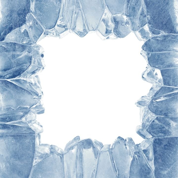 A square frame of jagged ice crystals surrounds a bright white center, creating a frosty, icy border.