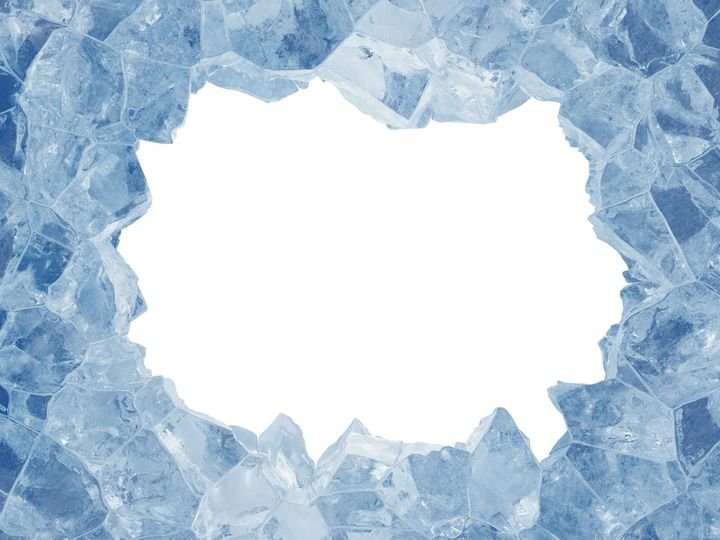 A jagged frame of blue ice crystals surrounds a bright white center, creating a frosty, icy border.