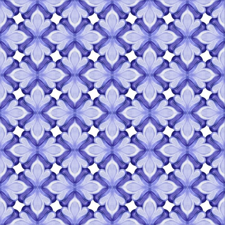 A seamless pattern of purple and blue floral tiles repeats across the surface, creating a textured and symmetrical design.