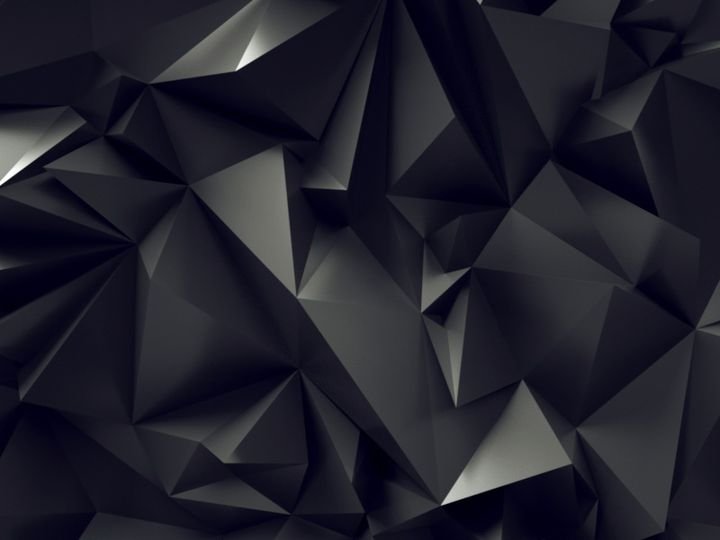 A dark, low-poly landscape with sharp geometric shapes and subtle lighting highlights.