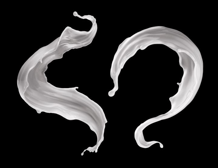 3d render, milk splash, drink clip art, liquid splashing, milky jet, white paint, element isolated on black background