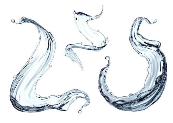 3d render, clean and clear water splash, wave, pure liquid clip art, isolated on white background