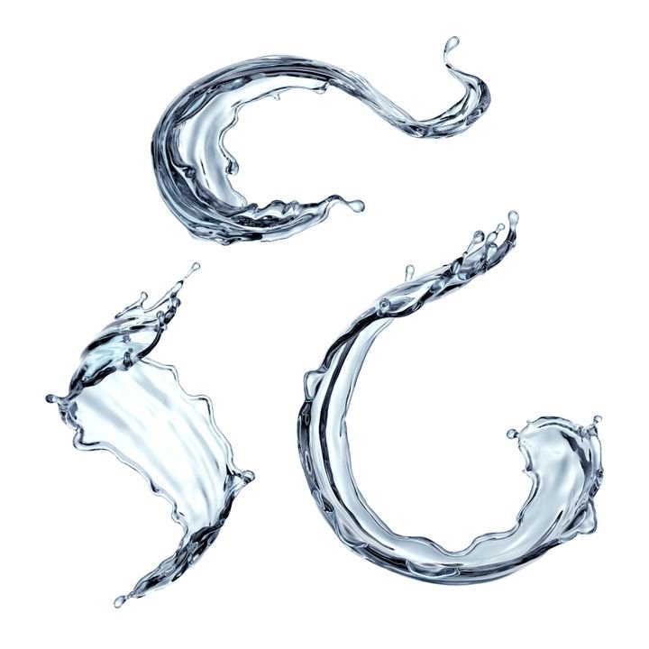 3d render, clean and clear water splash, wave, pure liquid clip art, isolated on white background
