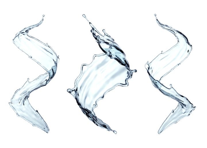 3d render, clean and clear water splash, wave, pure liquid clip art, isolated on white background