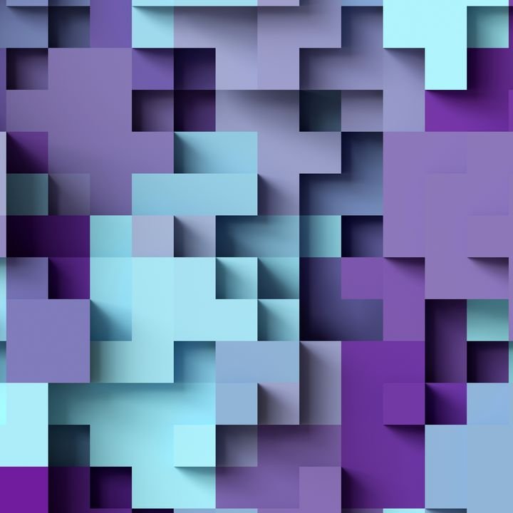 3d render, abstract geometric background, colorful constructor, logic game, cubic mosaic, isometric wallpaper, violet blue structure, cubes
