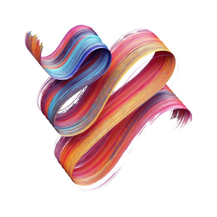 3d render, abstract brush stroke, paint splash, splatter, colorful curl, artistic spiral, vivid ribbon