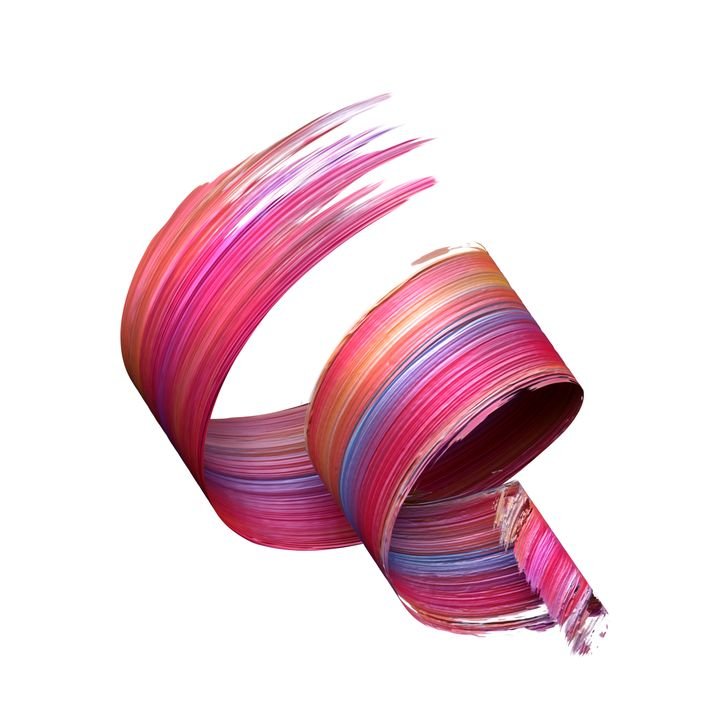 3d render, abstract brush stroke, paint splash, splatter, colorful curl, artistic spiral, vivid ribbon