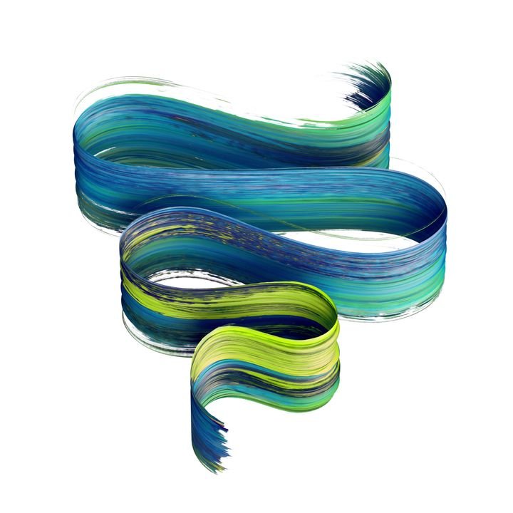3d render, abstract brush stroke, paint splash, splatter, colorful curl, artistic spiral, vivid ribbon
