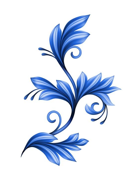 abstract floral design element, blue gzhel ornament isolated on whit