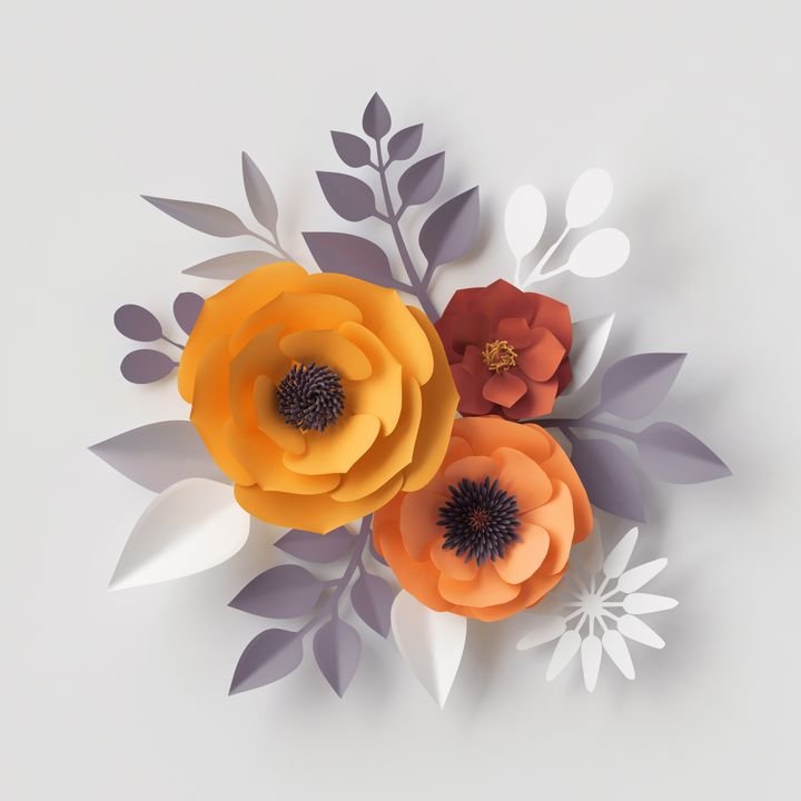 3d render, digital illustration, red pink paper flowers, floral background, wedding card, quilling, Valentine's day greeting card template, bridal bouquet, romantic composition