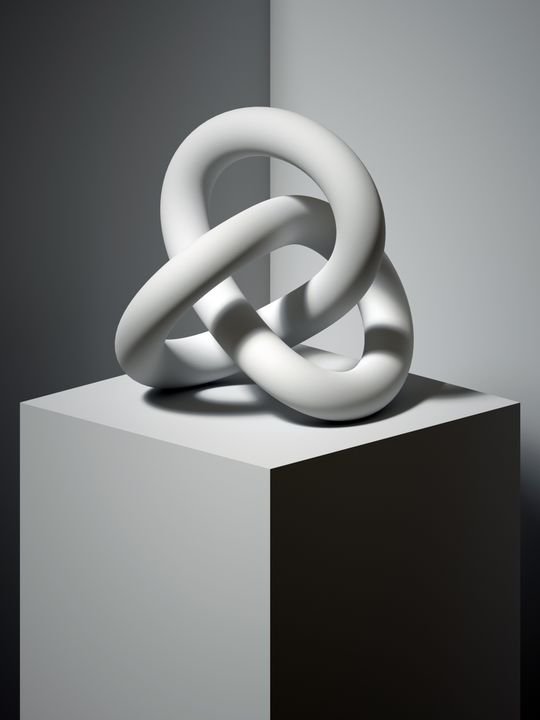 3d render, abstract background, torus knot, geometric primitive shape, white element, light and shadow