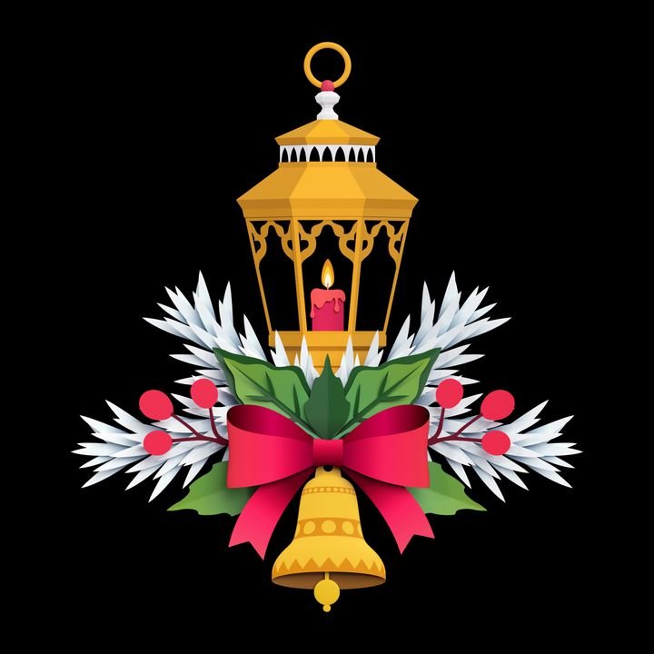 3d render, Christmas lantern, isolated on black background, paper cut, festive ornament, holiday decoration, greeting card template
