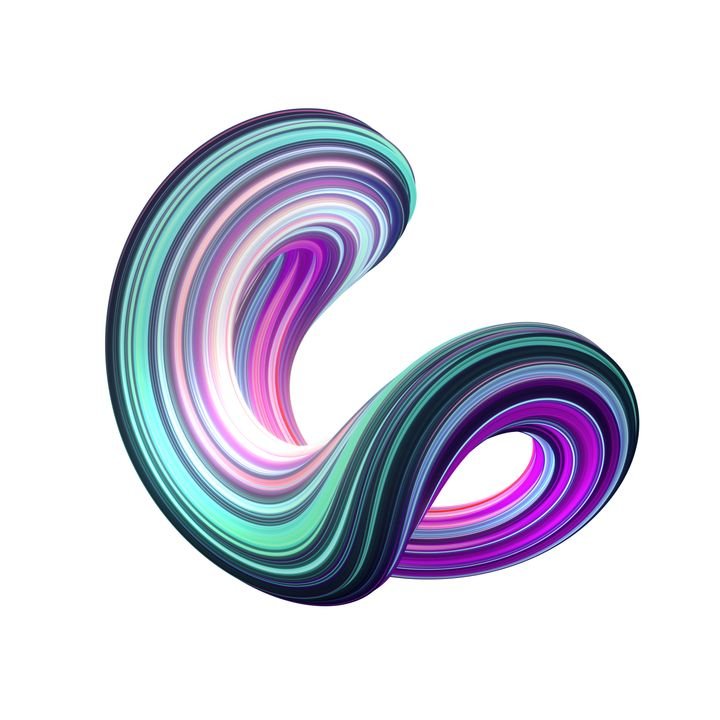 3d render, abstract background, modern curved shape, loop, colorful lines, neon light, pink mint green candy colors, distorted object isolated on white