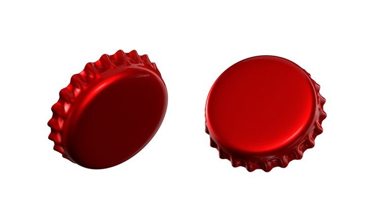 3d render, red metallic bottle caps set, lids, isolated on white background