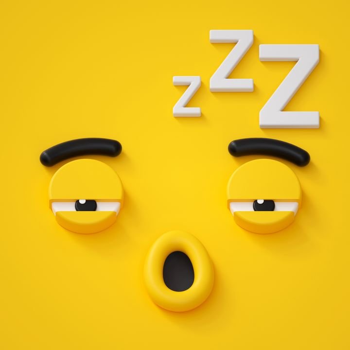 3d render, abstract sleepy face icon, sleeping character illustration, dreaming, emotional, cute cartoon monster, emoji, emoticon, toy