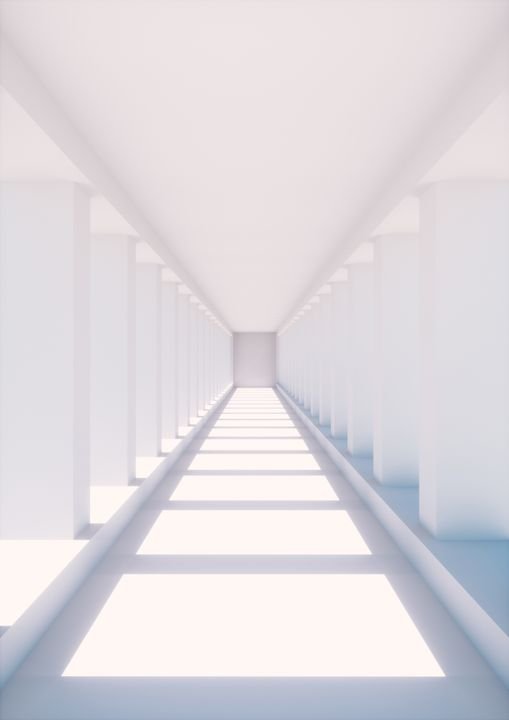 3d render, abstract urban background, empty white corridor, room, concrete walls, illuminated tunnel, sun rays, light and shadows, daylight