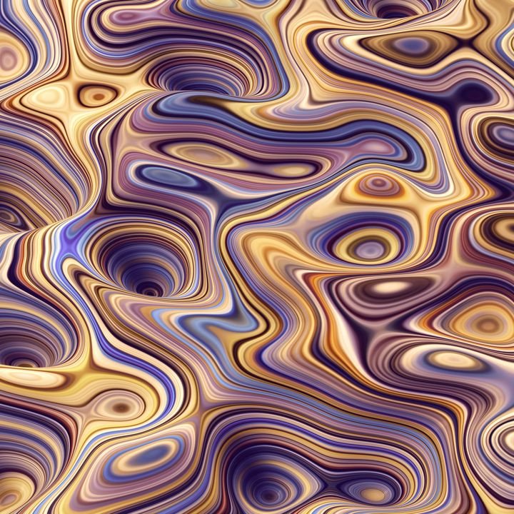 3d abstract violet yellow wavy lines background, paint blobs and bubbles, ripple, artificial marbled texture
