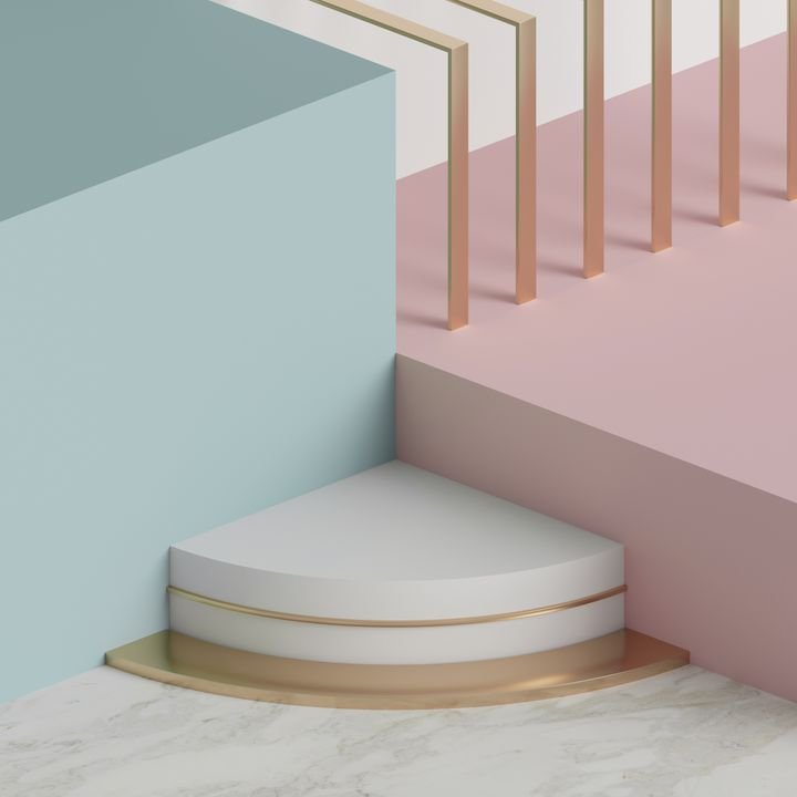3d rendering, modern mock up, abstract geometric background, blank template, minimalistic empty showcase, primitive shapes, art deco shop display, pastel colors
