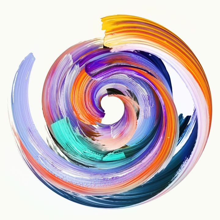 3d render, abstract round brush strokes, paint splash, colorful splatter circle, artistic vivid spiral, isolated on white
