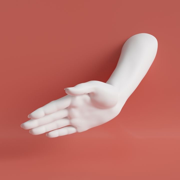 3d render, white female hand isolated on coral red background, jewelry shop display, mannequin body part, show, presentation, minimal fashion background