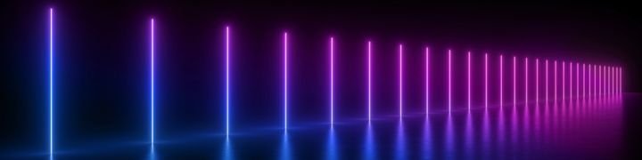 3d render, abstract panoramic background, glowing vertical lines, neon lights, ultraviolet spectrum, virtual reality, laser show