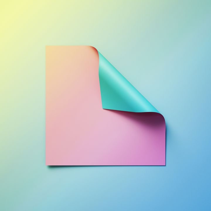 3d render, pink blank square paper with blue curled corner, abstract background, page curl, creative modern banner mockup, design element