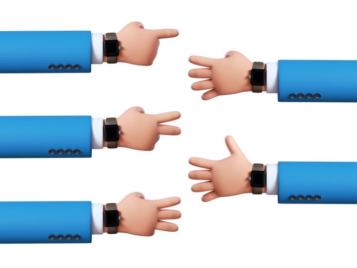 3d render, cartoon character hand shows fingers, counting from one to five, business clip art set isolated on white background