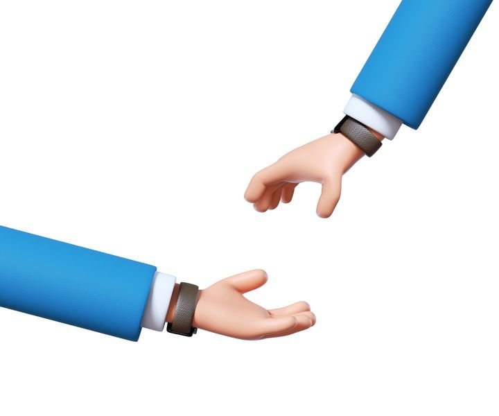 3d render, cartoon character man begging hand, give and take concept, business clip art isolated on white background