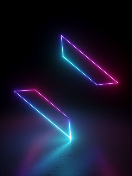 3d render, abstract minimal geometric background. Blank rectangular shapes levitating, square frames perspective view, virtual reality copy space. Glowing neon lines. Stage laser show illumination