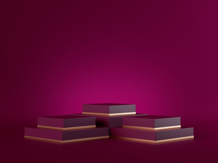3d render, abstract pink gold minimal background. Empty stage, vacant pedestal, fashion podium, showcase stand, product display platform blank mockup, golden decor. Premium advertisement design