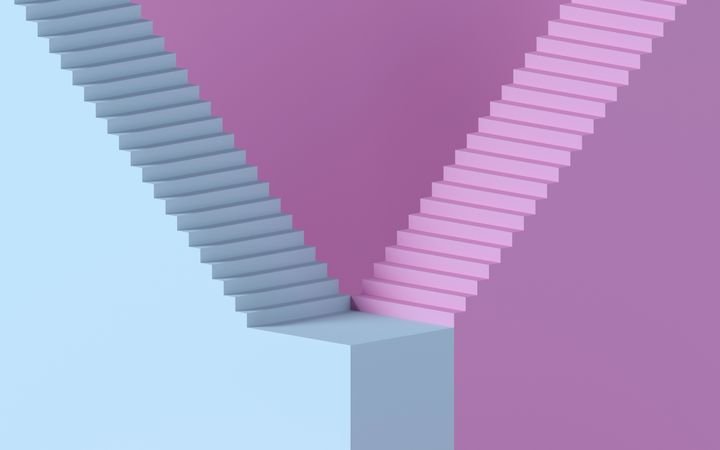 3d rendering of blue staircase isolated on pink background. Blank platform, pedestal, showcase stand. Minimal concept. Architectural design elements.