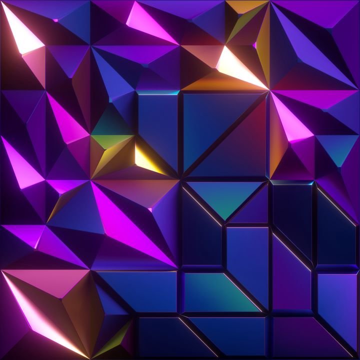 3d render, abstract blue pink iridescent geometric background, polygonal tiles, faceted metallic texture, fashion crystallized wallpaper