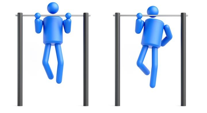 3d render. Abstract man symbol, sports clip art isolated on white background. Pull-up bar workout. Sportsman athlete icon set