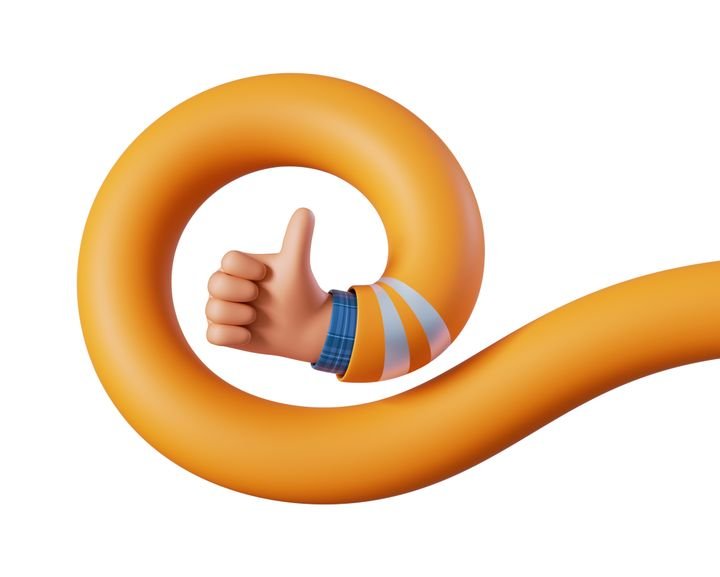 3d render, flexible spiral cartoon human hand shows thumb up. Like gesture clip art isolated on white background