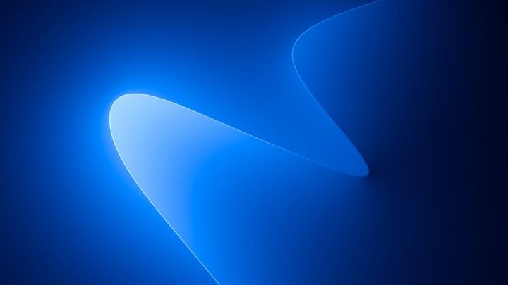 3d render, abstract blue background with glowing neon light. Dark wall illuminated with led lamp. Minimal futuristic wallpaper