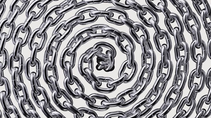 3d rendering, abstract twisted spiral chain twisted isolated on white background
