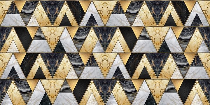 abstract background, seamless pattern, geometric mosaic tile with marble texture and gold. Repeating art deco wallpaper