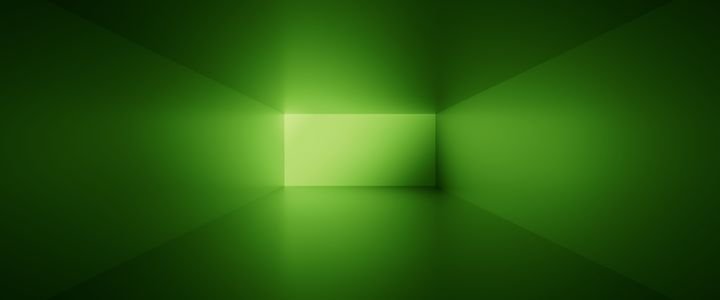 3d render, abstract green background,empty room illuminated with neon light