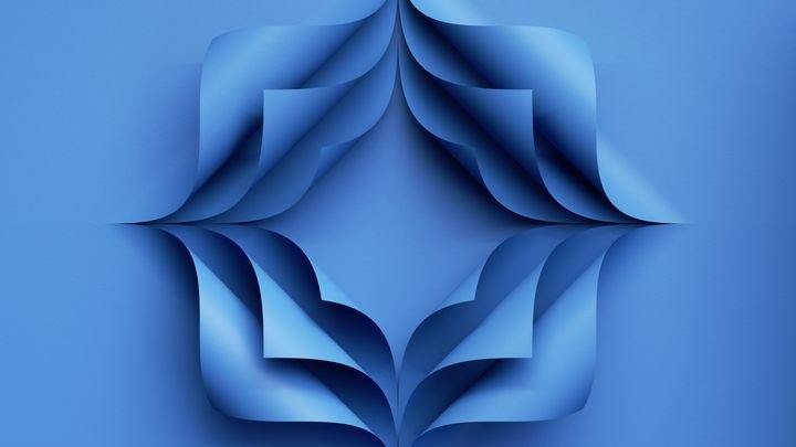 3d render, abstract blue background, paper sheets with curly corners, blank banner, modern minimalist wallpaper