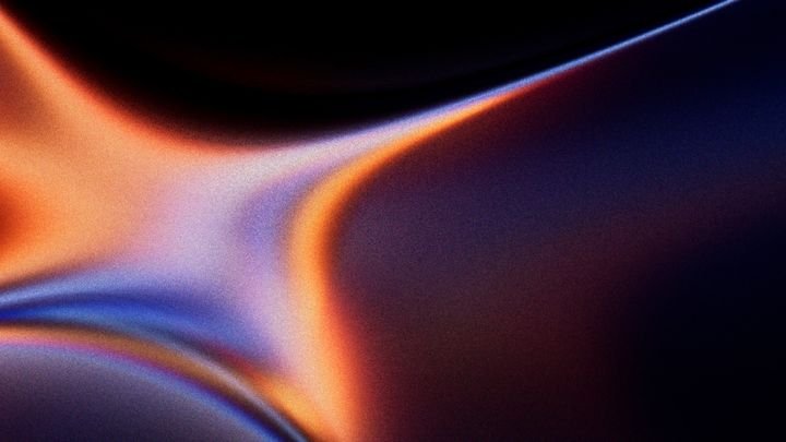 Abstract fantastic background. Ambient wallpaper. 3d rendering of soft gradient backdrop with film grain effect. Trendy smooth, flowing texture with hues of blue, orange, and purple
