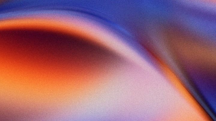 Abstract fantastic background. Ambient wallpaper. 3d rendering of soft gradient backdrop with film grain effect. Trendy smooth, flowing texture with hues of blue, orange, and purple