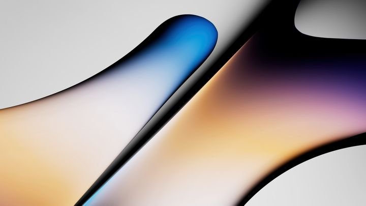 3d render. Abstract background of smooth liquid glass shapes and bubbles. Fluid gradient of pastel and neon colors