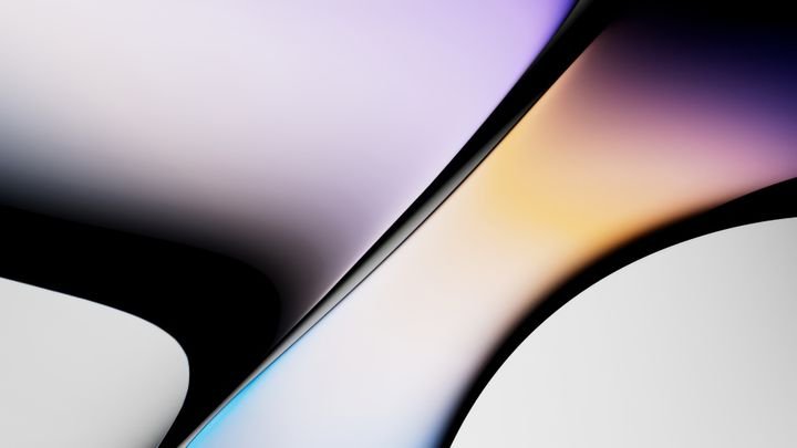 Abstract background. 3d rendering featuring smooth, curved glass bubbles and a fluid gradient of pastel and neon colors