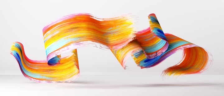 3d render, abstract volumetric brush stroke isolated on white background, painted curvy folded ribbon, artistic wallpaper