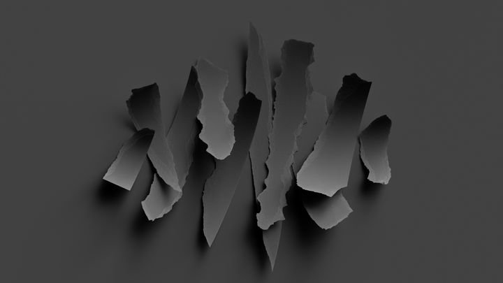 3d render, abstract minimalist black background. Ripped paper pieces macro. Dramatic wallpaper